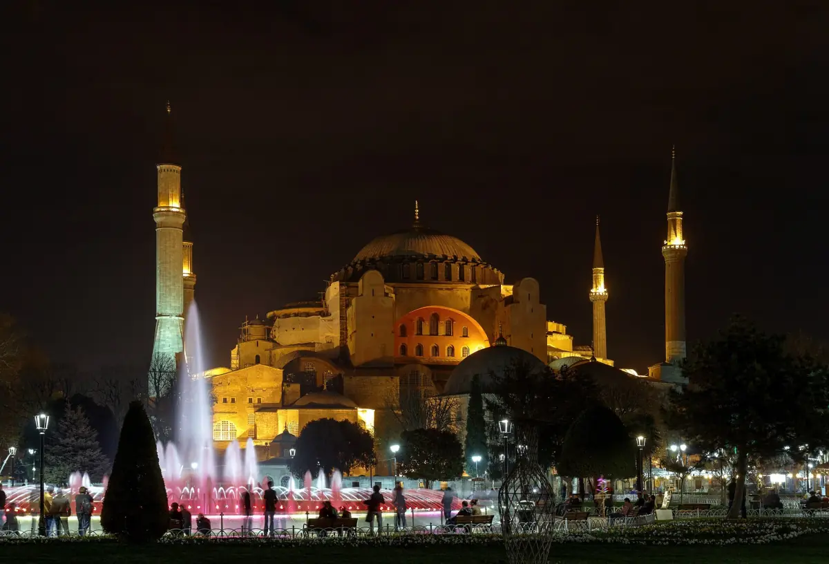 Hagia Sophia lit up at night