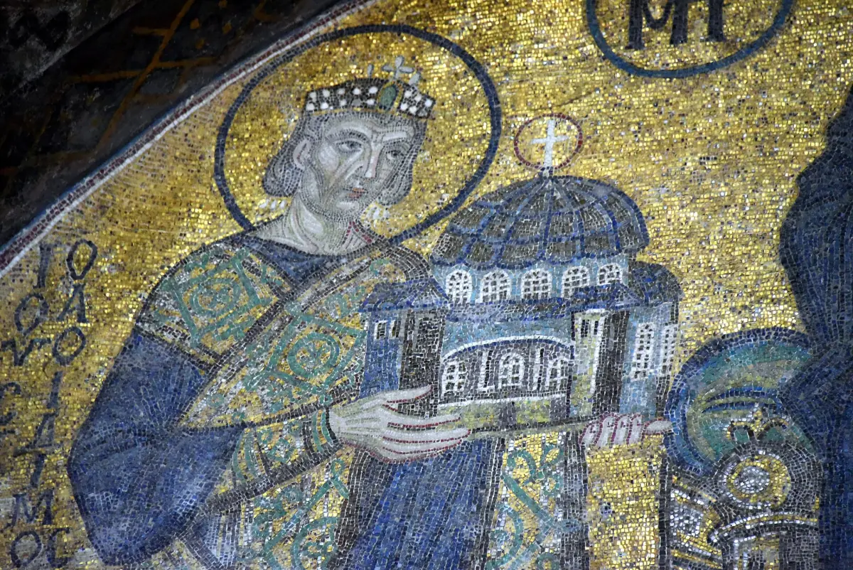 Mosaic of Emperor Justinian offering Hagia Sophia